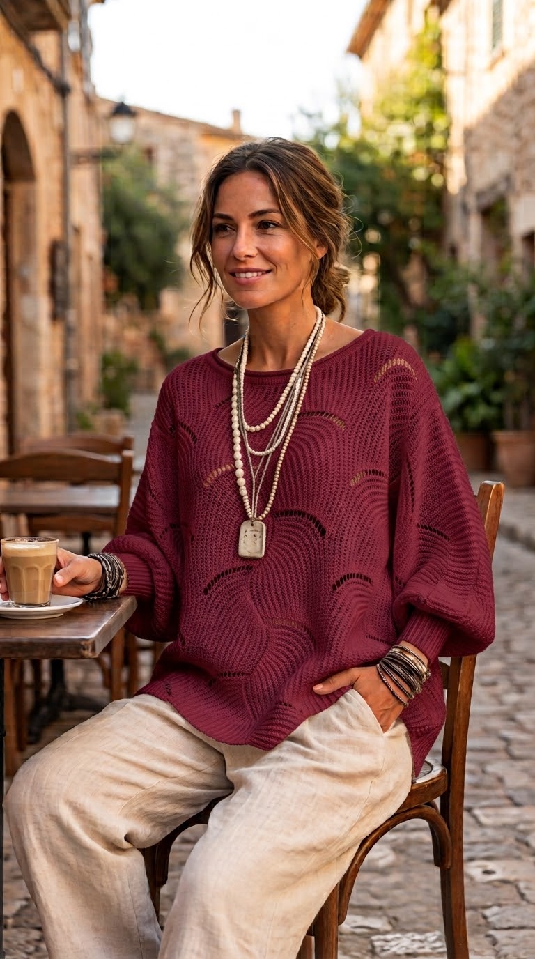 Pull Maille Ondulée Élégance Moderne
