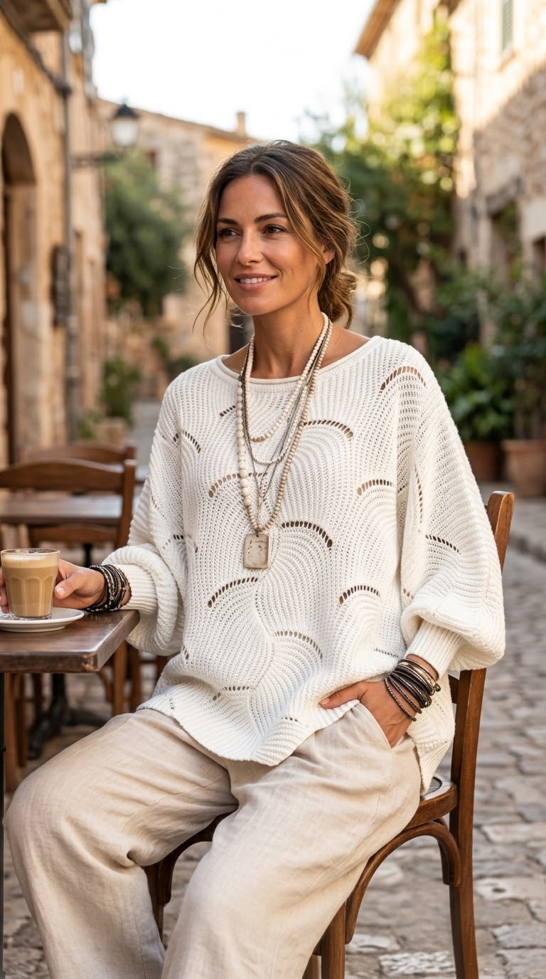 Pull Maille Ondulée Élégance Moderne